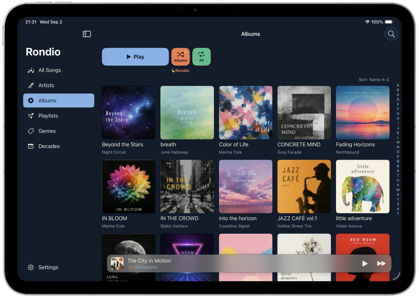 Rondio album library on iPad