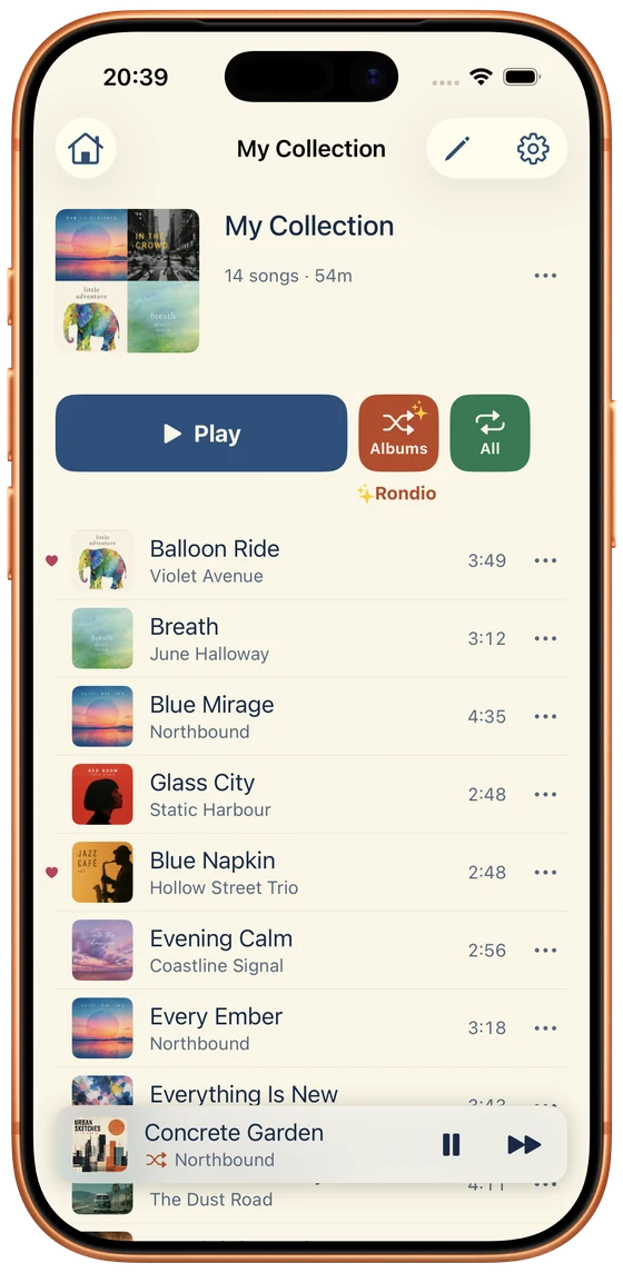 Rondio playlist playing on iPhone